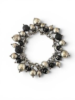 Milor Italy Sterling 925 Vermeil Black Silver Charm Bracelet Size 7.5'